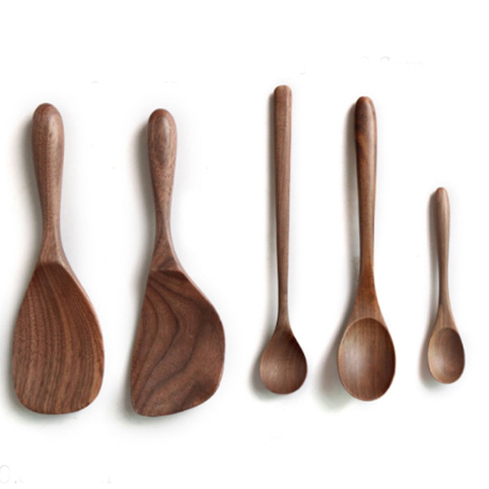 Japanese Style Black Walnut Wooden Dessert Spoons